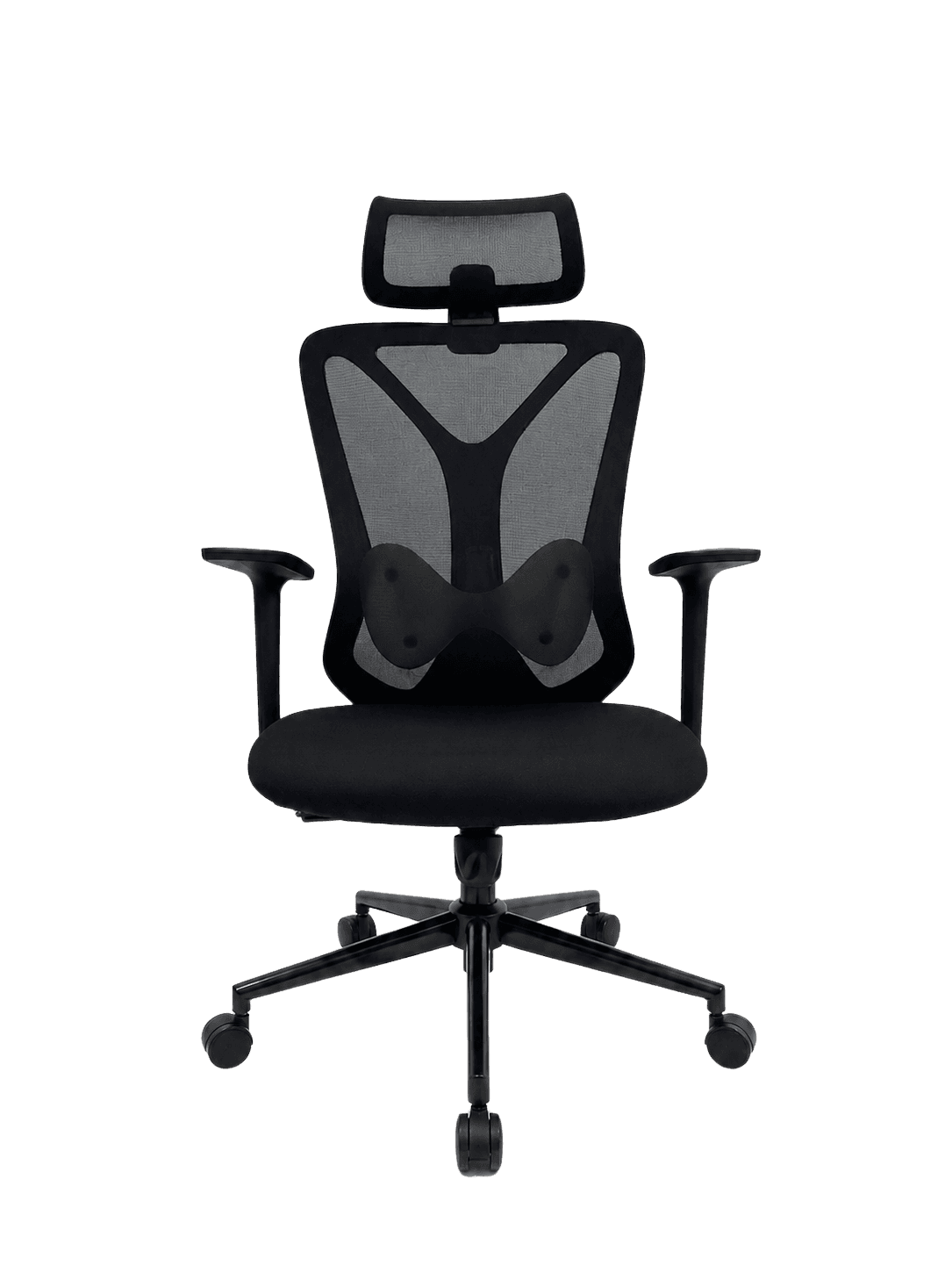 Cadeira ergonômica Kivu Indus preta em vista frontal