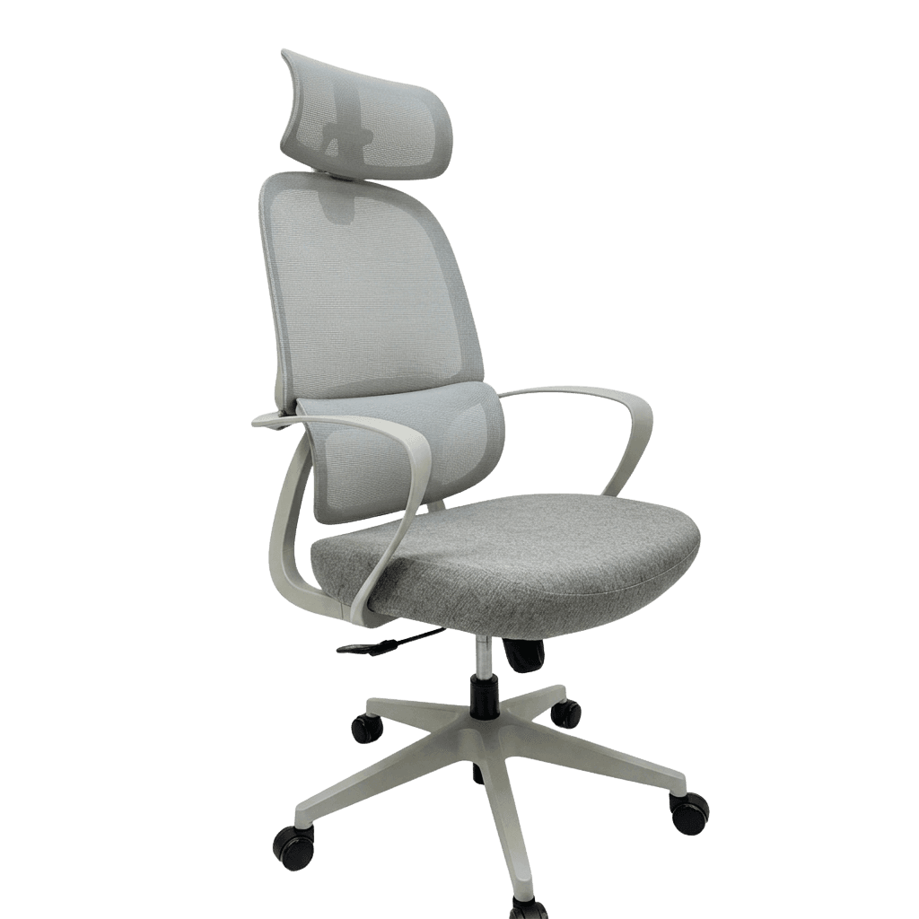 Cadeira ergonômica Kivu Sirius cinza em vista diagonal