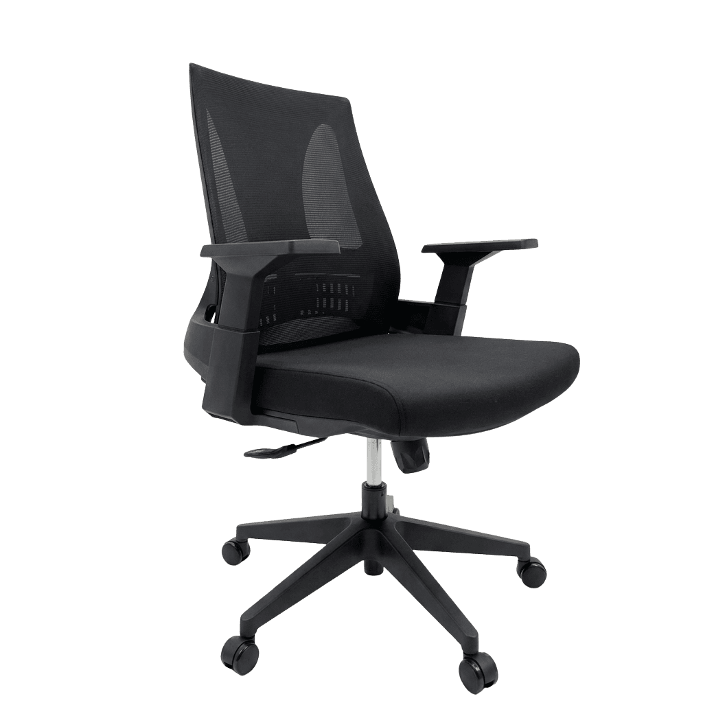 Cadeira ergonômica Kivu Vela preta em vista diagonal